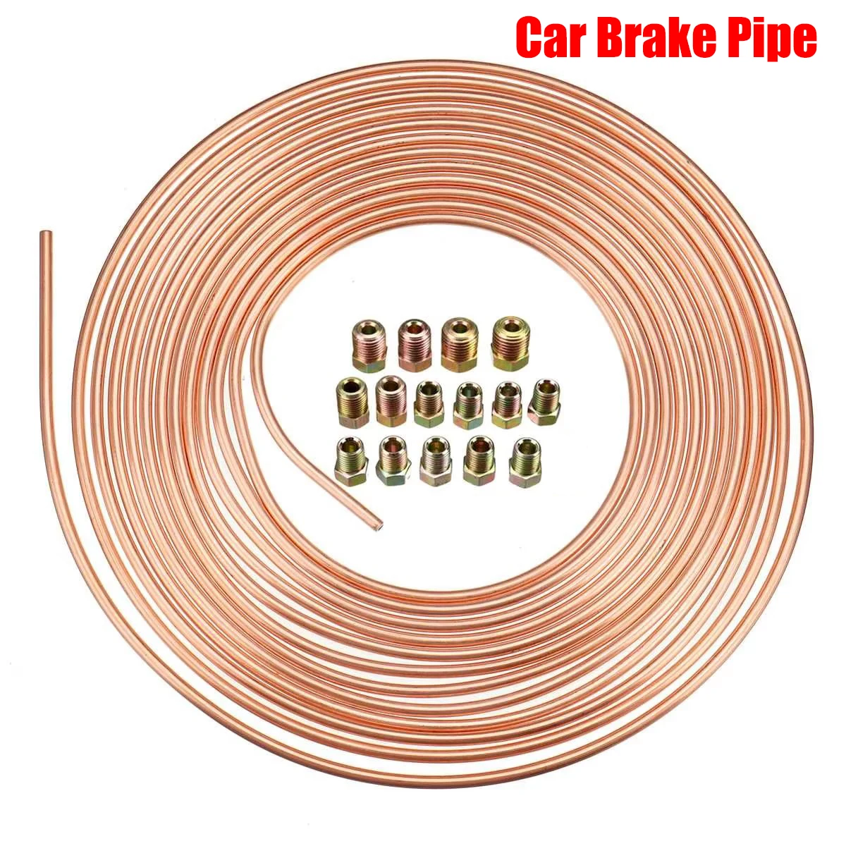 Car Brake Pipe Tube Tubing Anti-rust With 15Pcs Tube Nuts 7.62m Roll Tube Coil of 3/16" OD Copper Nickel Brake Pipe Hose Line