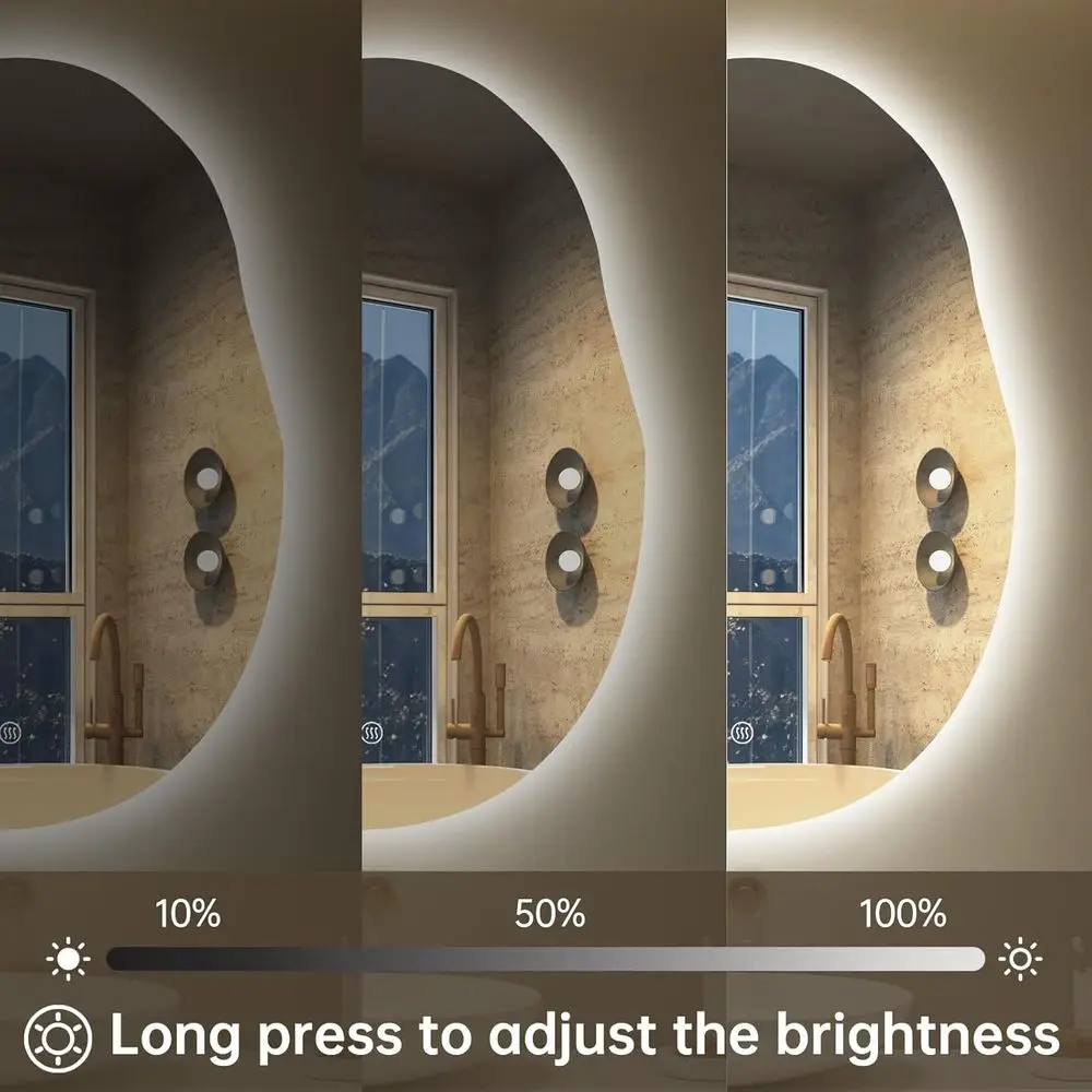 24x32 Inch LED-Illuminated Bathroom Mirror, Asymmetrical Design, Fogless, Dimmable, 3 Color Options, Horizontal/Vertical Mount