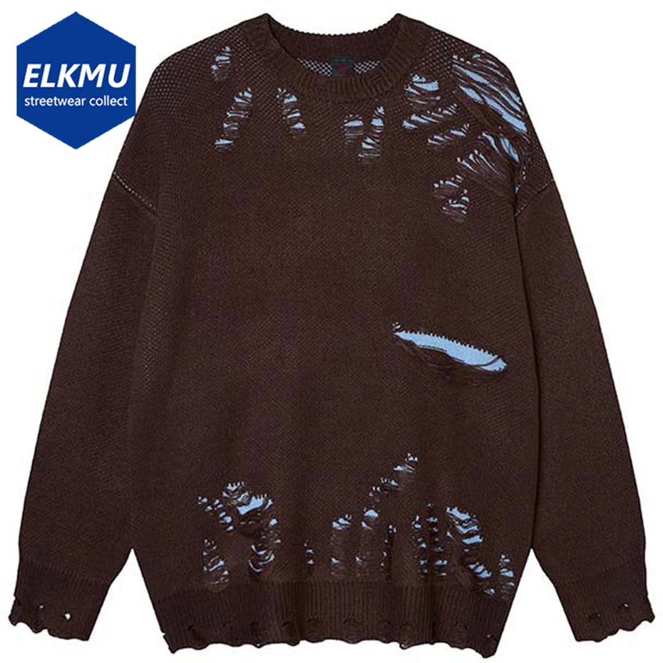 

Broken Patchwork Men Sweaters Streetwear Harajuku Hip Hop Oversized Sweaters Pullover Knit Jumpers Loose Y2K Sweaters Knitwear
