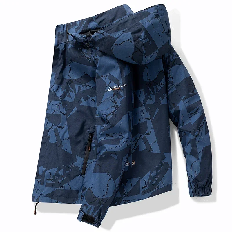 Frühling männer Windjacke Koreanische Mode Lose Wasserdichte Mit Kapuze Mantel Outdoor Freizeit Funktion Camping Camo Jacke Männer der Arbeitskleidung