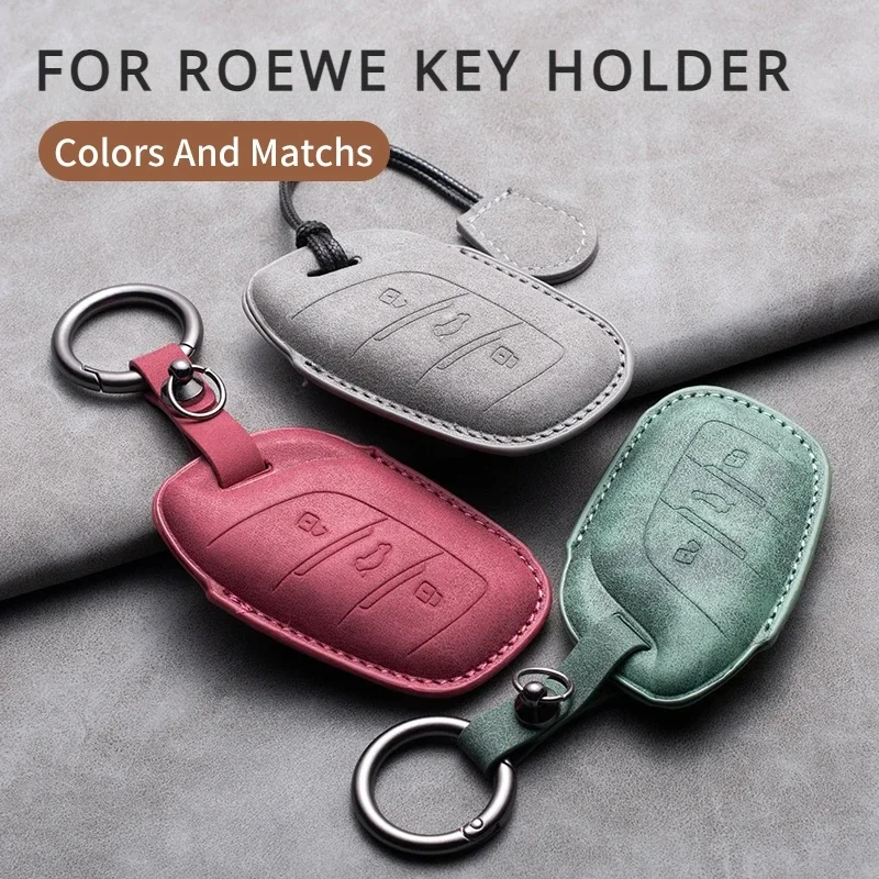 

Leather Car Key Case Protector Cover Remote Fob Holder Keychain for Roewe RX5 I5 I6 RX3 RX8 ERX5 MG ZS EV MG6 EZS Accessories