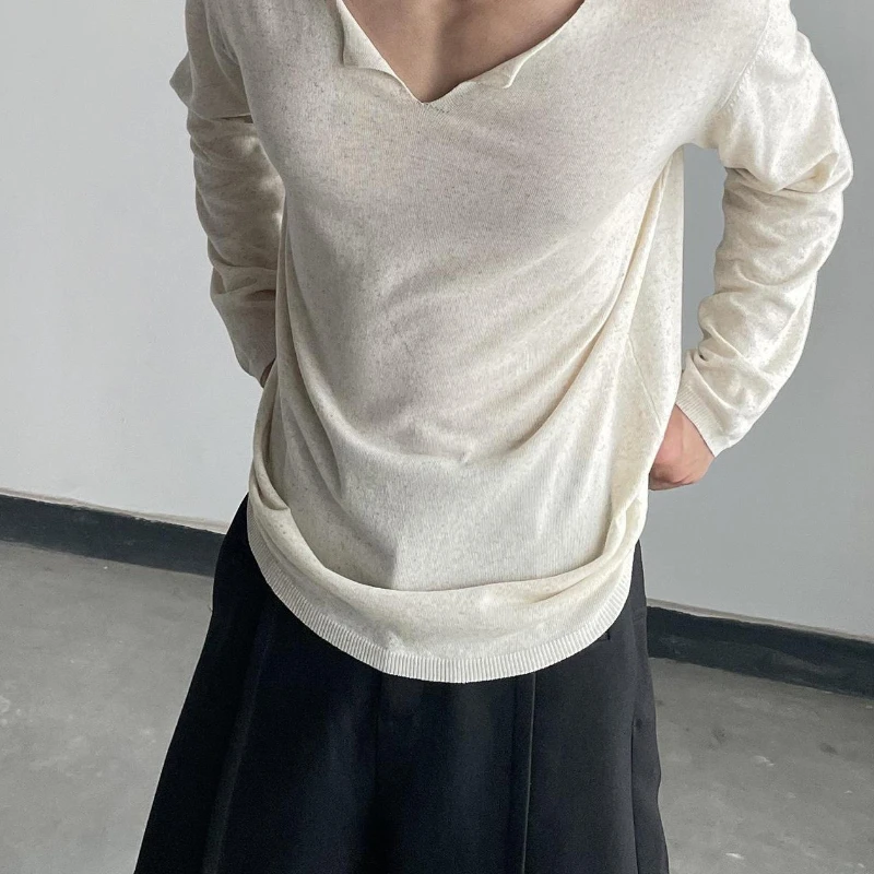 

Spring Light and Thin Long-sleeved Knitted Sweater Men's Loose Casual Versatile Knitted Lazy and Handsome Outer Wear