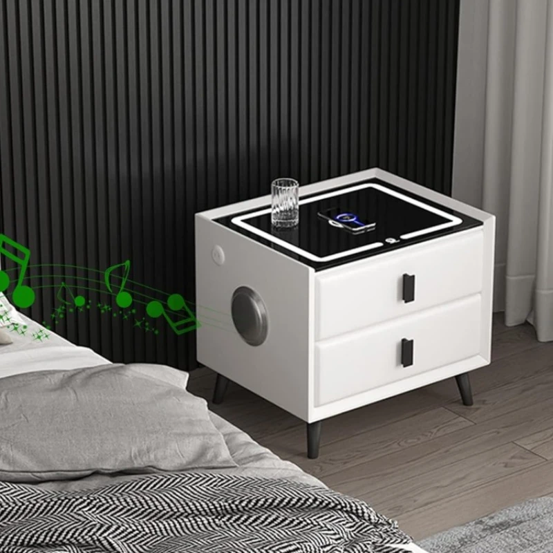 

Smart Nightstands Wireless Charging Station USB Port Nightstand LED Lights And Speaker Modern Wooden End Side Table Living Room