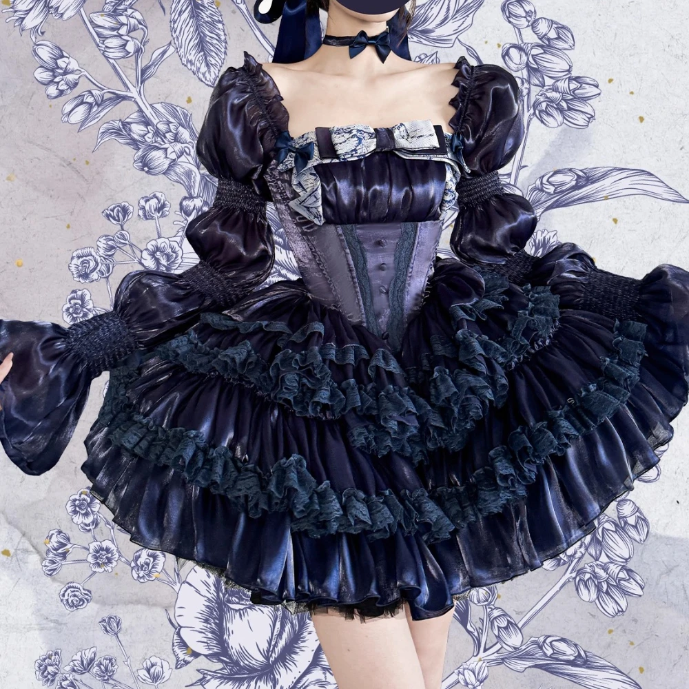 Elegante high-end socialite princesa festa de aniversário vestido curto 3d arco renda emendado em camadas doce kawaii lolita vestido para mulher