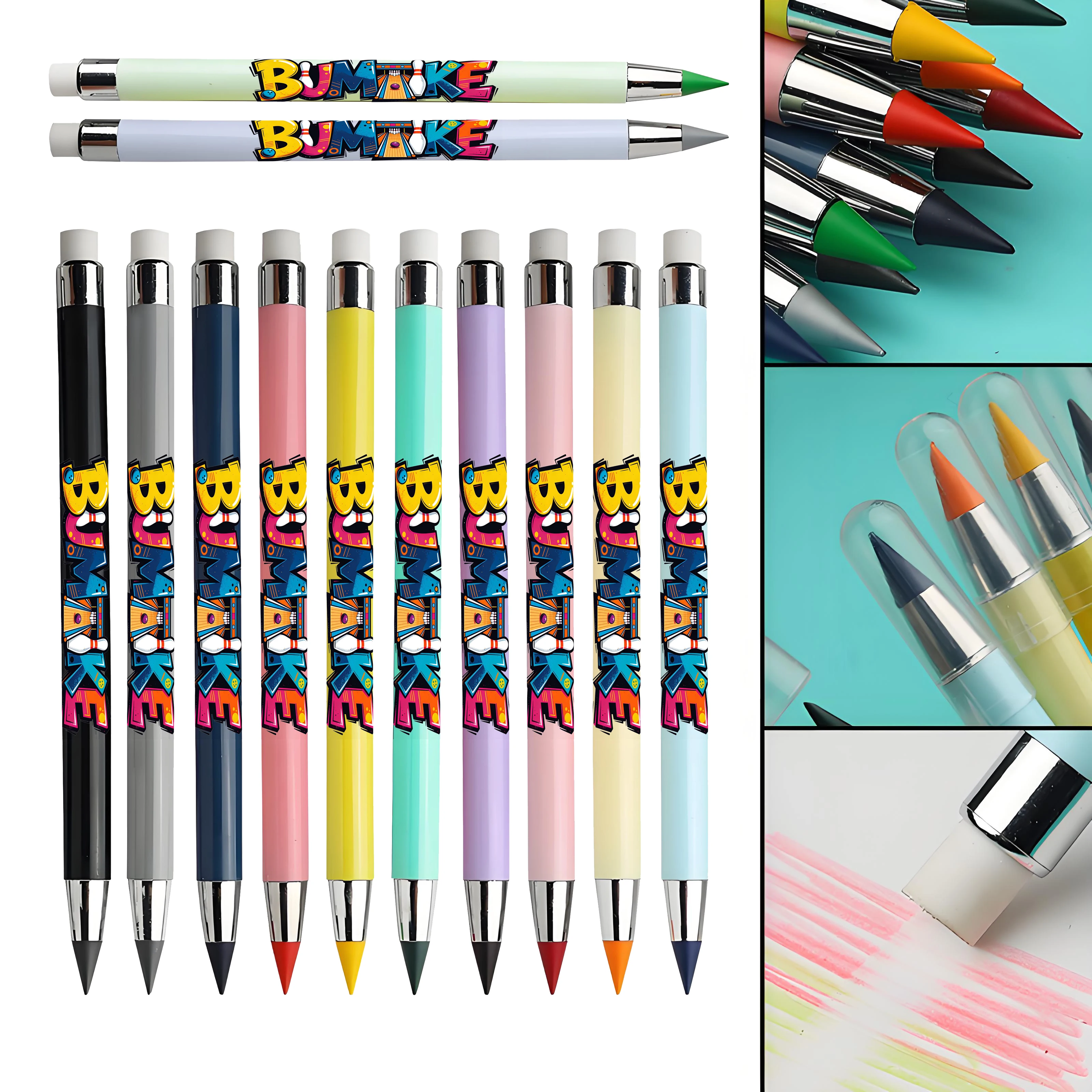 

12pcs bowling theme pattern eternal pencil macaron color not easy to break student drawing, drawing colored lead.