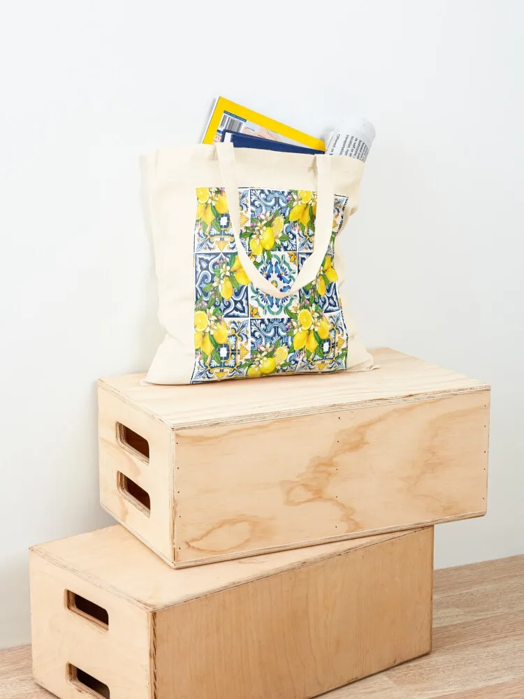 مشرق البحر الأبيض المتوسط بلاط صقلية مع الحمضيات الليمون حمل حقيبة حقائب اليد مخصص حمل حقيبة المتسوق حقيبة يد حقيبة كبيرة