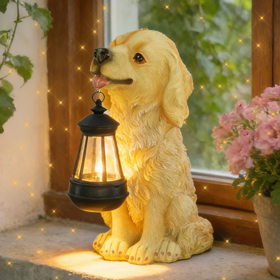 ソーラーランタン付き犬の像-ペットオーナーと家の装飾に最適な贈り物
