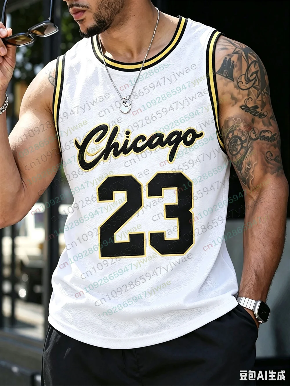 Chicago No.23 Basketball-Trikot, lässige Streetwear, Outdoor-Trainingsshirt, atmungsaktives, schnell trocknendes Sportshirt, Sommer-Herrenweste – Detail 5