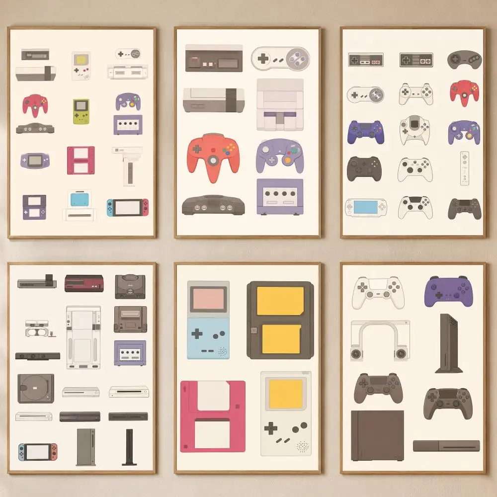 Video Game Handheld and Console Poster PP Self-Adhesive Bedroom Gaming Cafe/Bar Vintage Aesthetic Decor Ideal Gift
