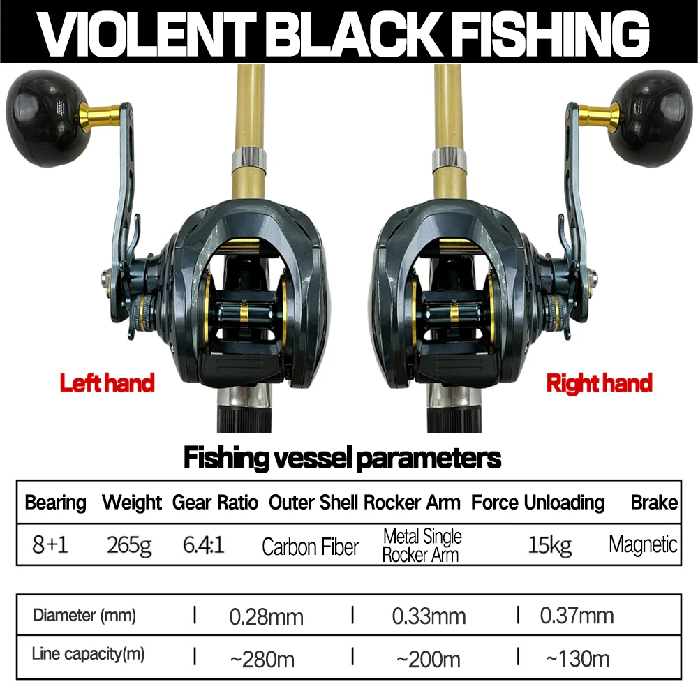 Ultra Light Baitcasting Fishing Reels FA500H Deep Spool 6.4:1 Bait Finesse Big Game Casting Reel Dual-row Power Magnetic Brakes