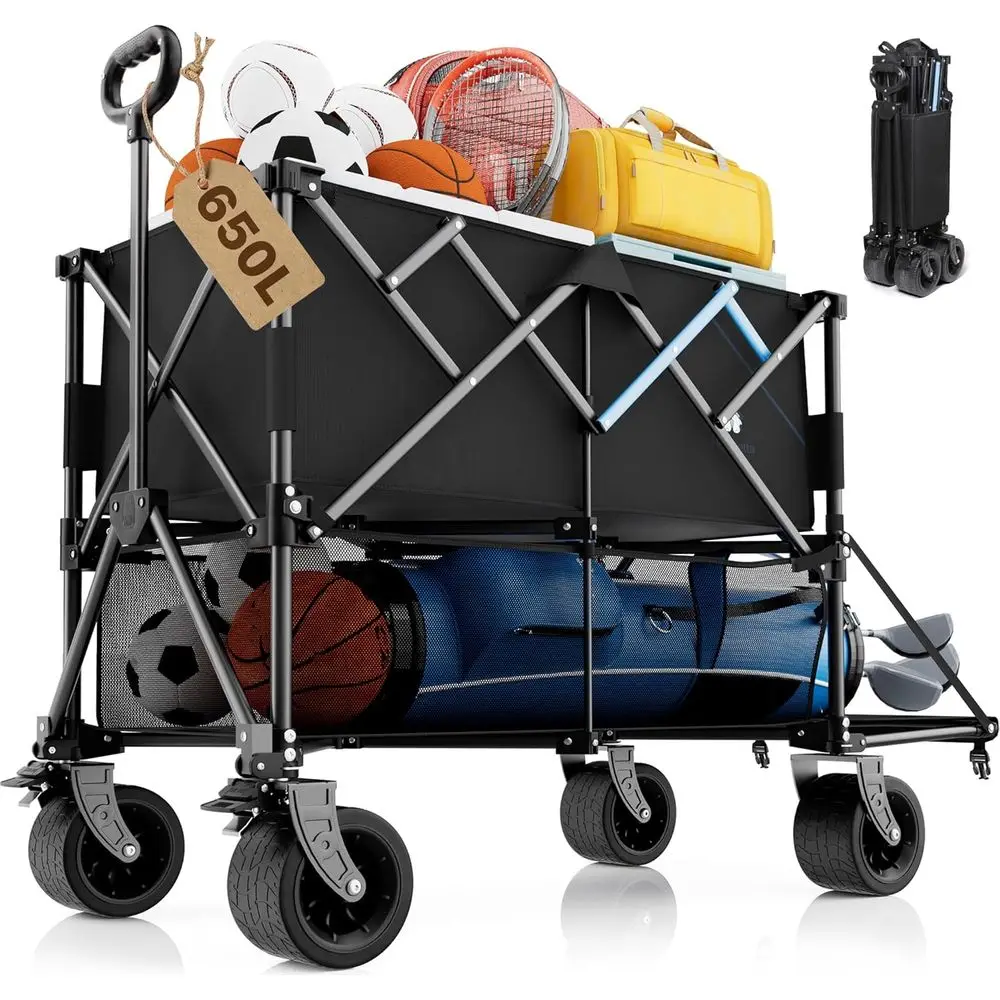

Homebetta 52" Heavy Duty Double-Layer Wagon with Brakes,560LBS Double Decker Wagon,650L Collapsible Wagons Carts with All-Terrai