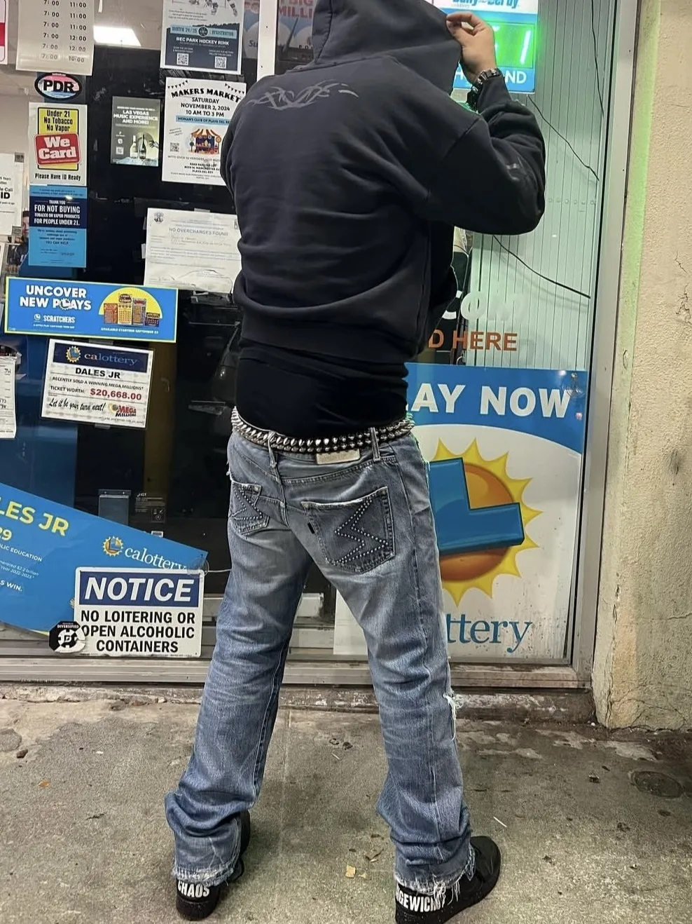 

Undercover NeoBoy Waed Embroidered Denim Jeans Lightning Rivet Destroyed Long Trousers mid Waist Cotton Casual Straight Leg