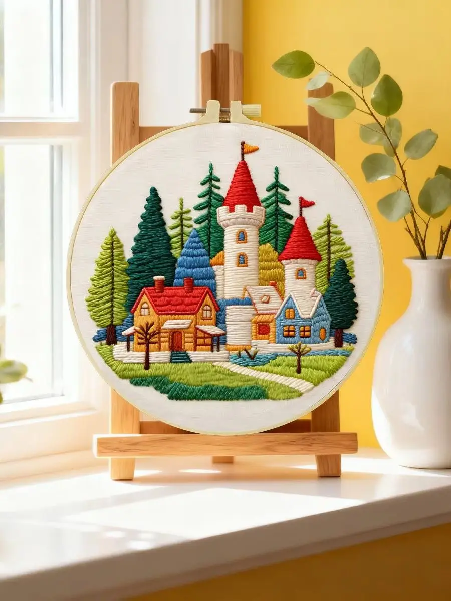 1 Stück 20X20CM/15X15CM 7,87/6,3 Zoll Schloss-Stickerei-Starter-Kit DIY-Kit DIY-Stickerei-Set Handarbeiten Nadelkunst Malerei – Detail 6