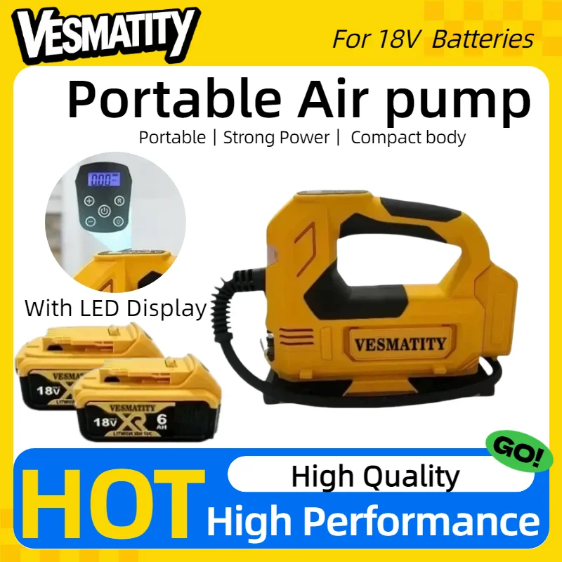 Cordless Portable Digital Tire Inflator Electric Air Compressor Rechargeable Car Tyre Pump Power Tool Compatible For 18V Battery