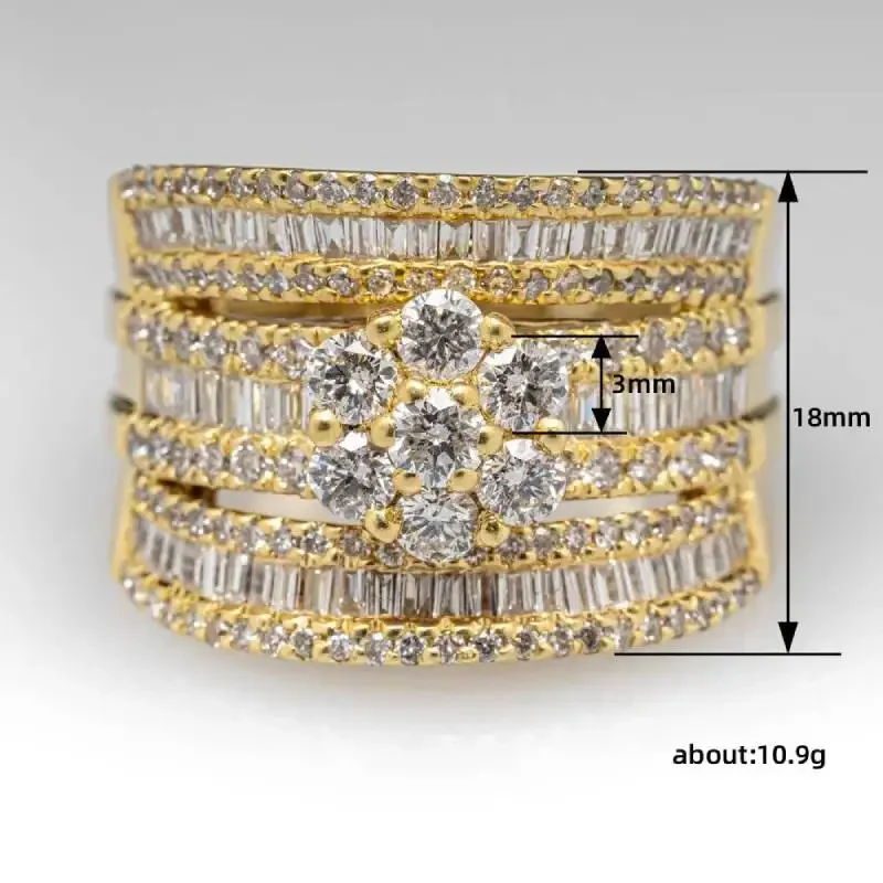 Huitan Wunderschöner Damenring in Goldfarbe mit vollständig glänzendem Zirkonia, modische Accessoires für Hochzeit, Party, Statement-Damenschmuck – Detail 1