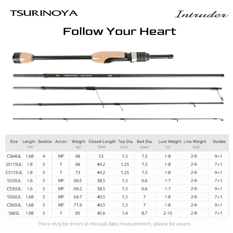 TSURINOYA INTRUDER 4/5 Sec. Portable Fishing Rod 1.6m 1.68m 1.8m