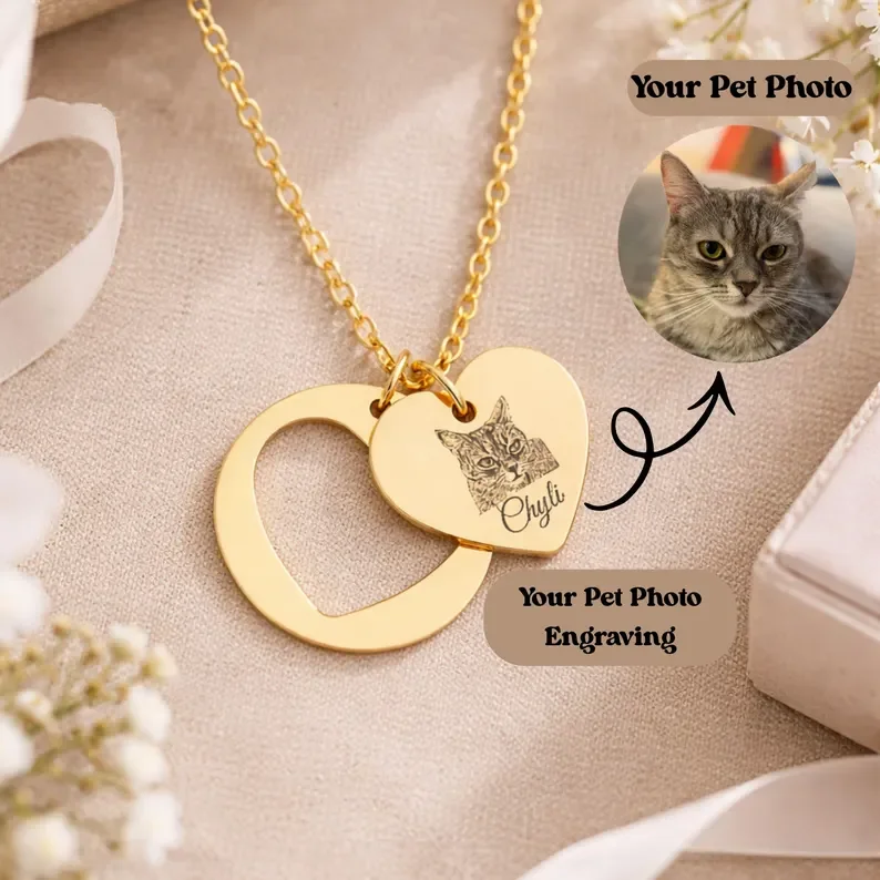 

Custom Pet Portrait Necklace Cutout Engraving Photo Personalized Gift For Pet Lover Pet Loss Keepsake Memorial Jewelry for Her