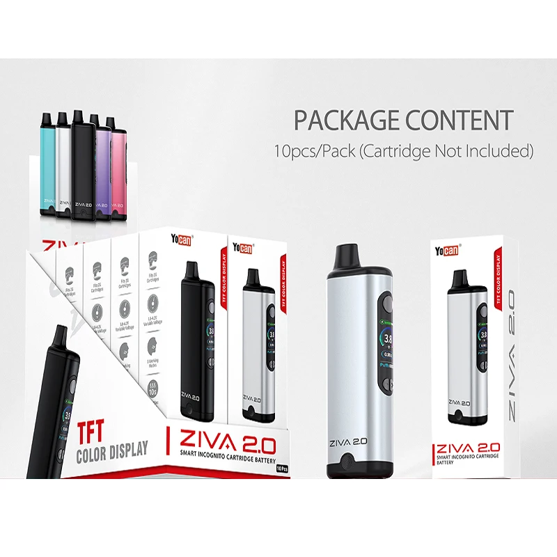 Batería recargable original Yocan Ziva 2.0 de 650 mAh, 1,8 V-4,2 V, tipo de dispositivo: batería de cartucho 510 oculta, kit de cigarrillo electrónico