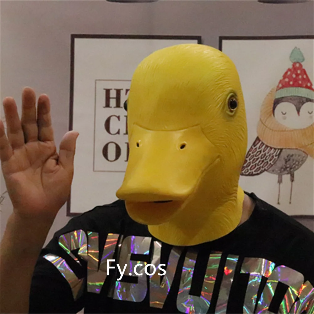 

Duck Mask Cute Yellow Duckling Headgear Novelties Halloween Masquerade Cosplay Latex Animal Mascara Full Face Props Nice Gift