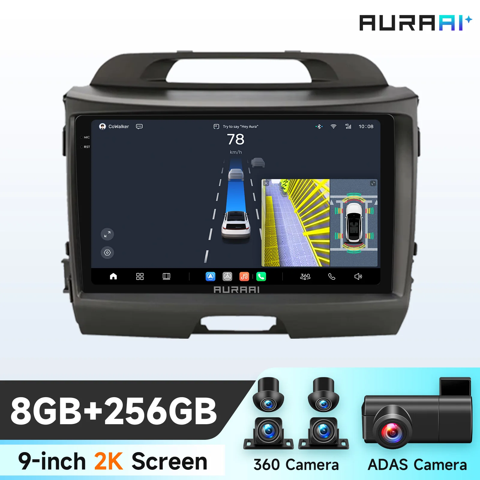 AURA AI 7870 2K Scherm 4G Carplay Android autoradio GPS voor KIA Sportage 3 2010-2016 Speler ADAS Camera Autoradio WIFI Stereo Video
