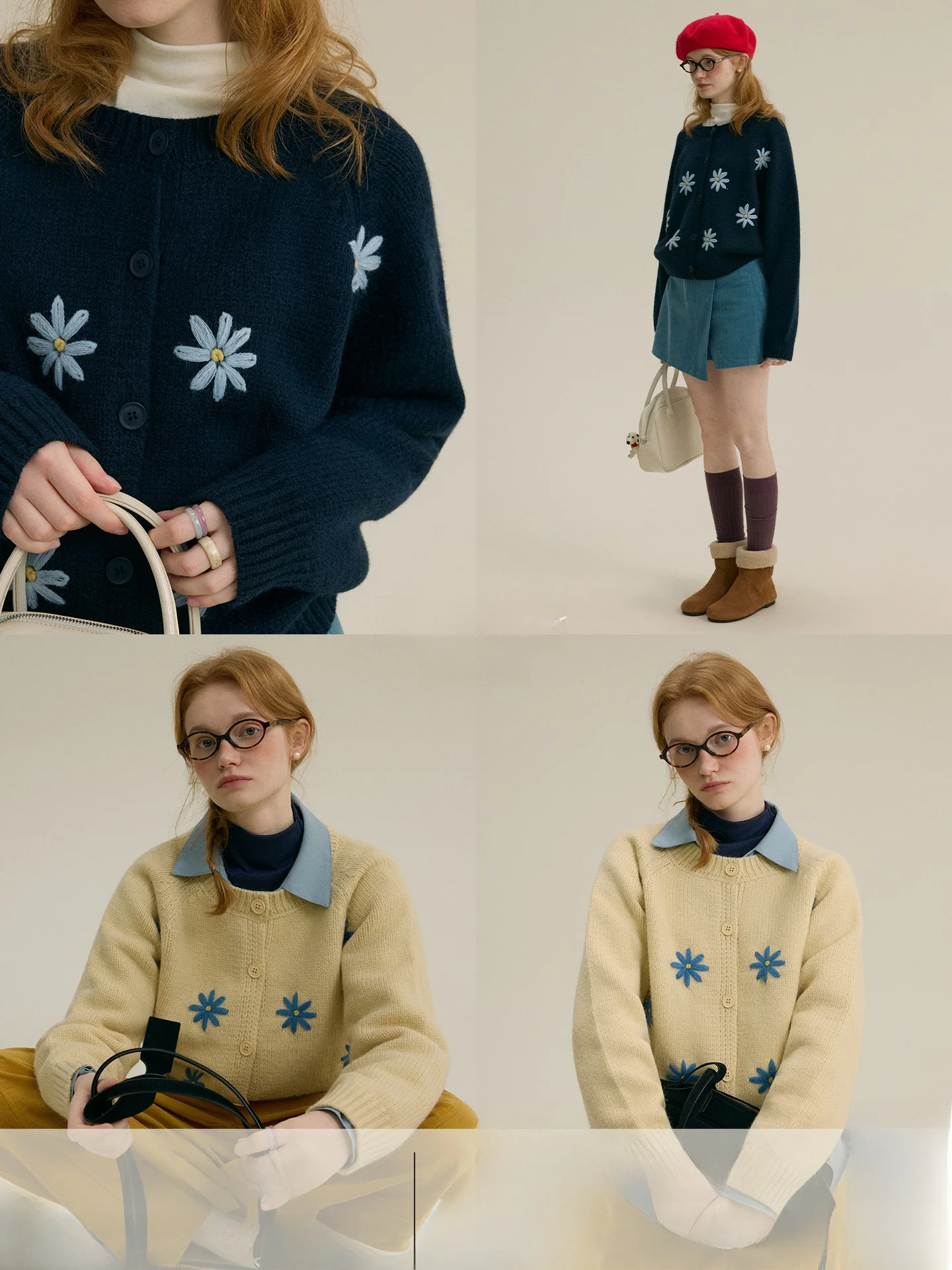 

Вязаный женский свитер Rina Berry с ручной вышивкой, изысканным цветочным узором и круглым вырезом, длинный рукав