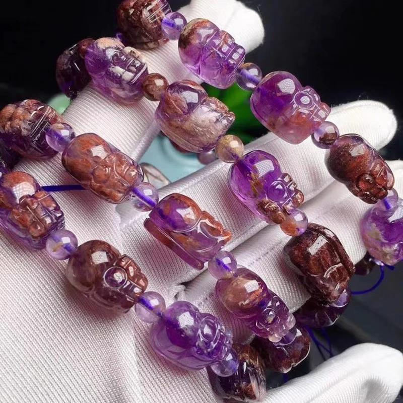 

Natural Purple Cacoxenite Phantom Quartz Pi Xiu Beads Bracelet 13x9mm Auralite 23 Women Round Beads Gold Rutilated AAAAAA