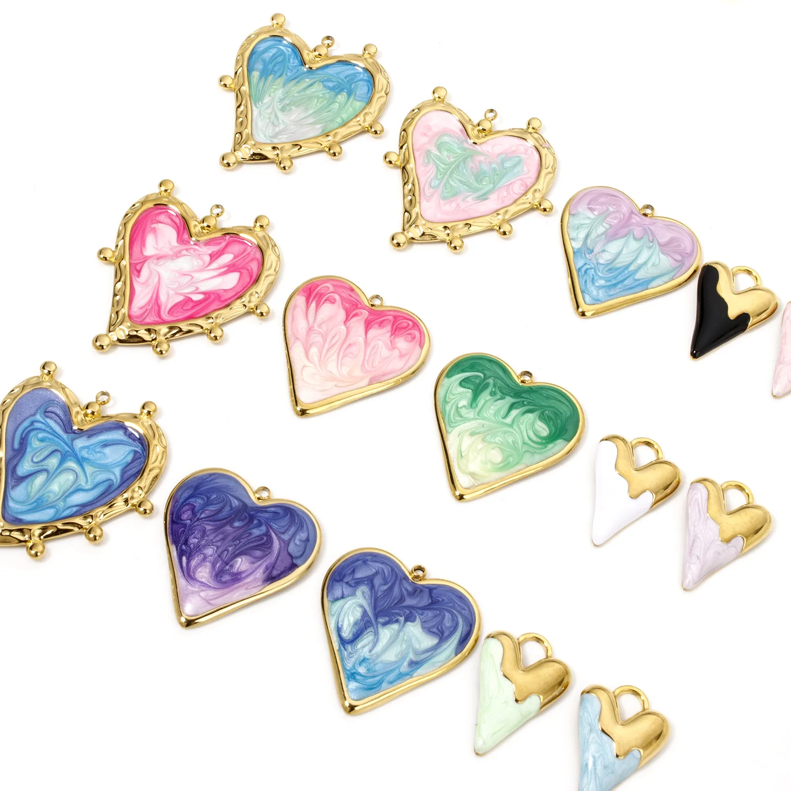 DoreenBeads 304 Stainless Steel Valentine\'s Day Pendants Gold Color Heart Enamel Charms For DIY Necklace Jewelry Making, 1 Piece