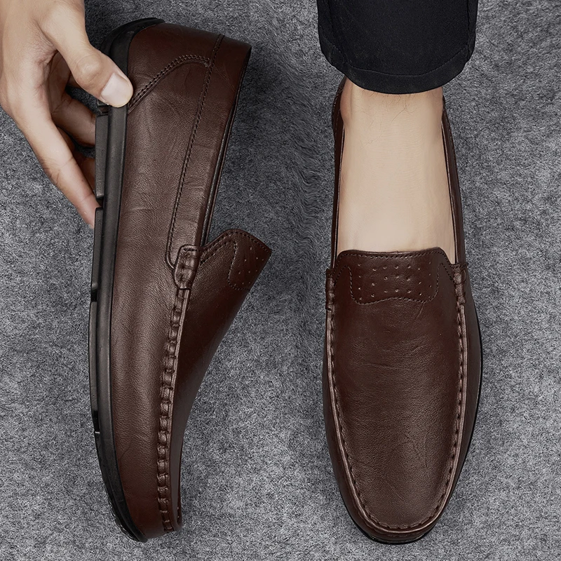 Classic Brand Men's Genuine Leather Casual Shoes Soft Sole Comfortable Flat Bottom Loafers High-quality Business Shoes for Men‘s - Image 5