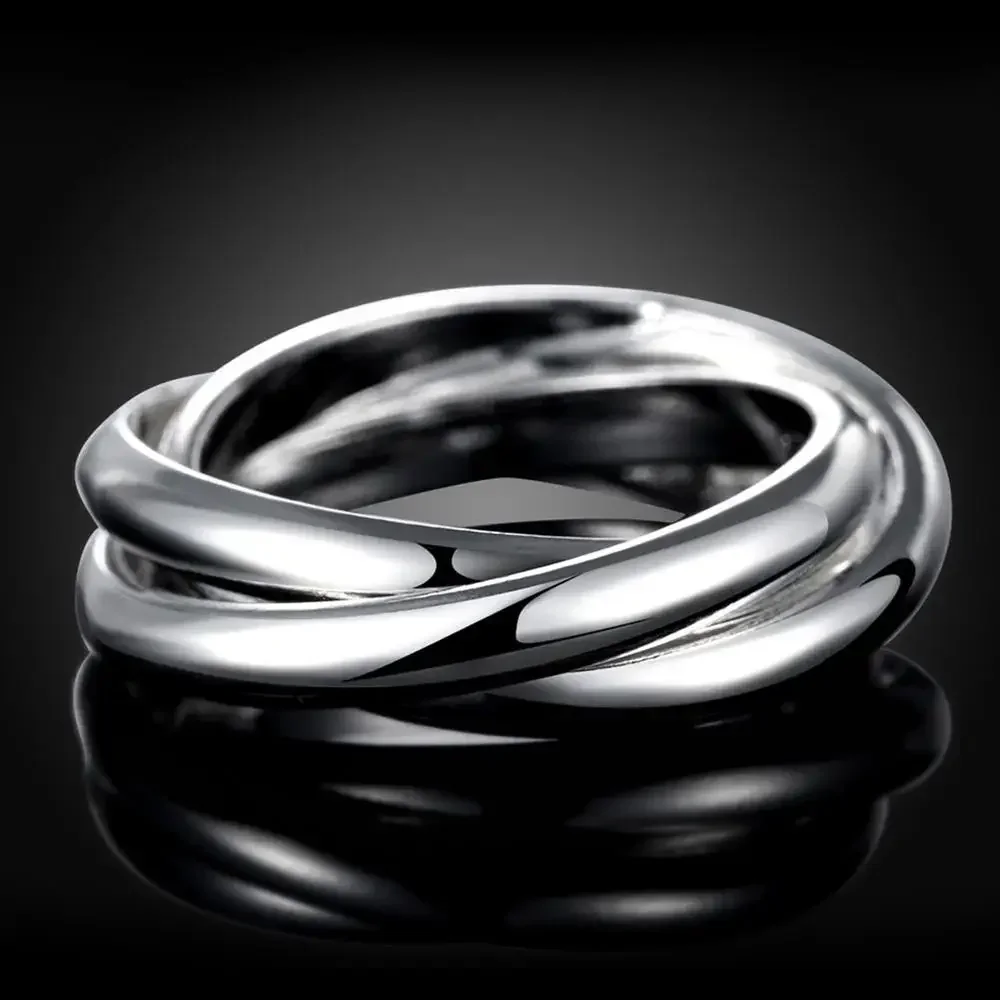 925 Sterling silver Rings For Women 3 circles round size 5/6/7/8/9/10 Fashion Party Gifts Girl wedding Charm Jewelry