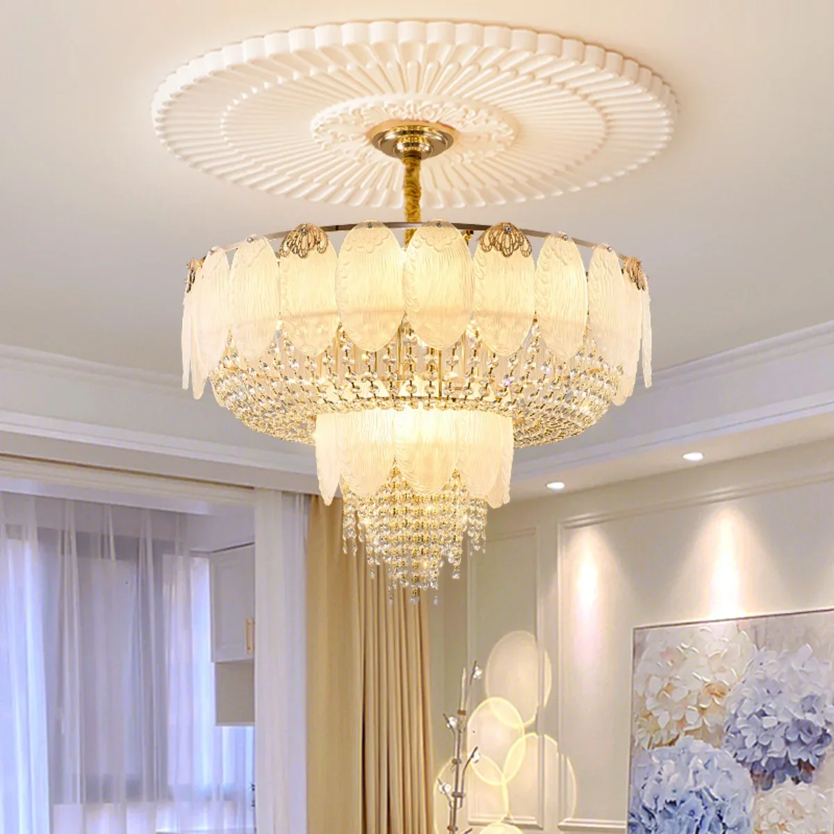 Modern K9 Crystal Pendant Lamp French Designer Glass Petal Chandeliers for Living Room Dining Room Bedroom Luxury Decor Lighting