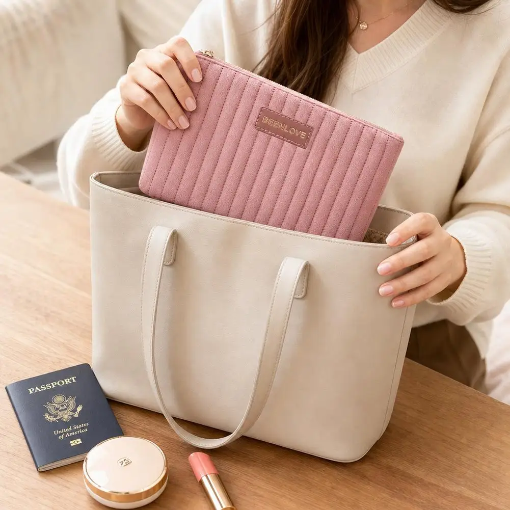 Quilted Makeup Bag Portable Cosmetic Pouch Mini Handheld Wallet Coin Purse Autumn Winter Toiletry Storage Bags For Women