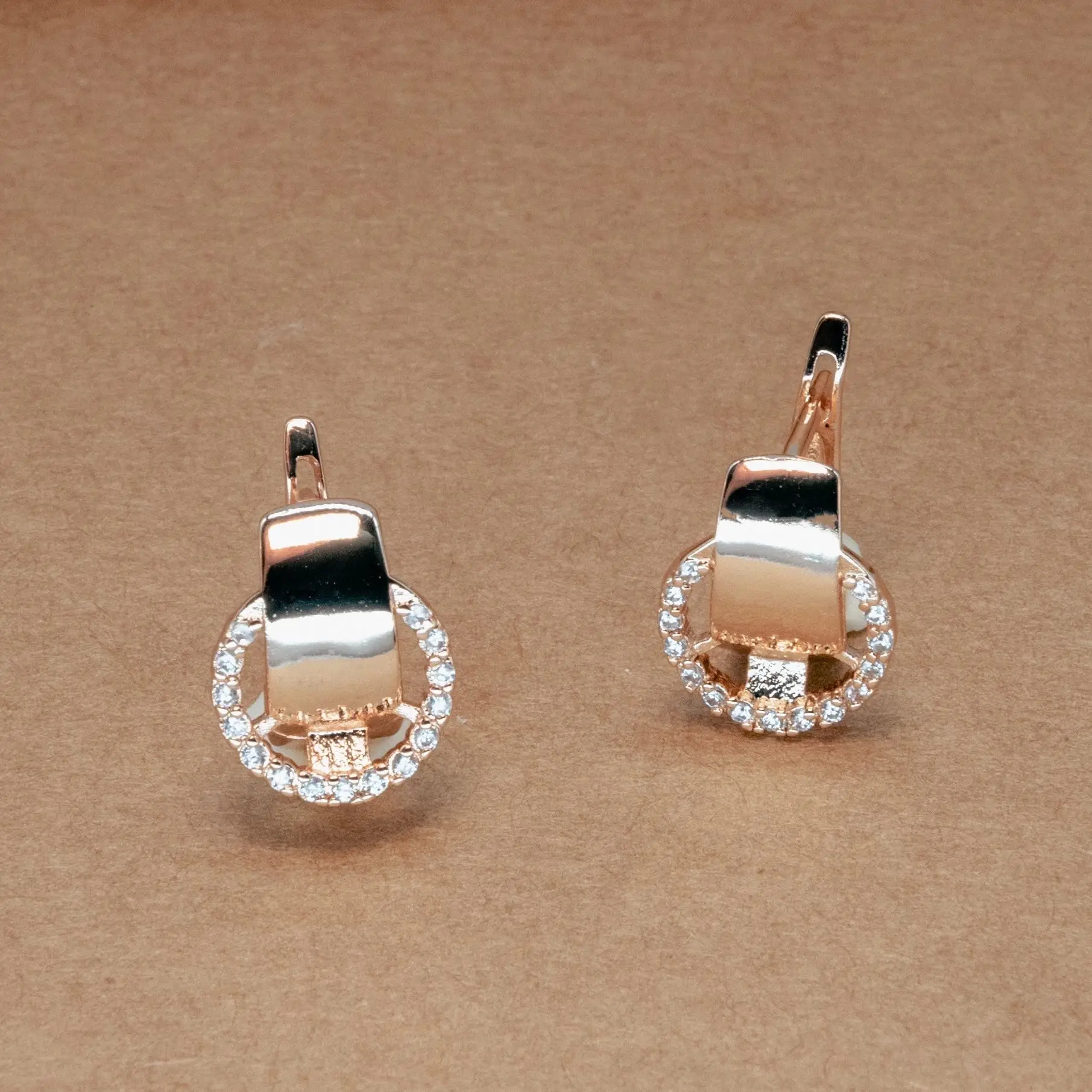 New Cute Round Natural Zircon Dangle Earrings Women Hollow Unique 585 Rose Gold/Rhodium Romantic Exclusive Jewelry
