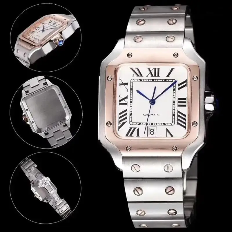 nieuwe Luxur heren dames automatische mechanische horloges leer 904L roestvrij staal blauw zwart wit Rome gouden rand