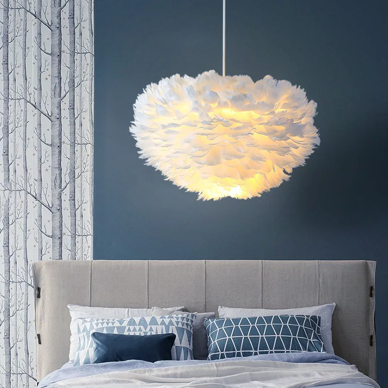 

Living room feather chandelier romantic cream wind bedroom light modern minimalist creative bar table light