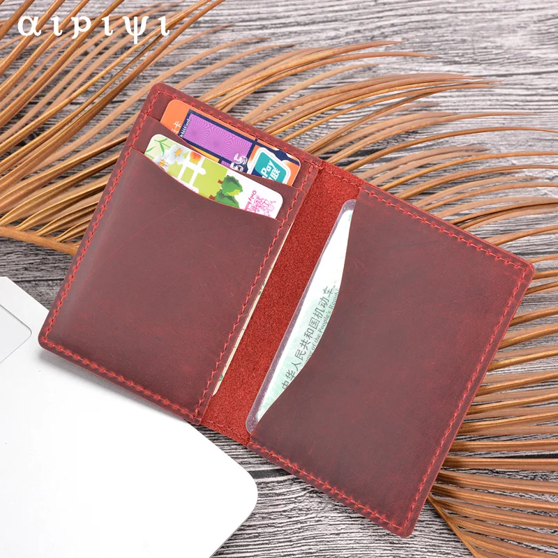 Creditcard Houder Vintage Design Gek Paard Leer Aangepaste Zakelijke Mannen Vrouwen Portemonnee