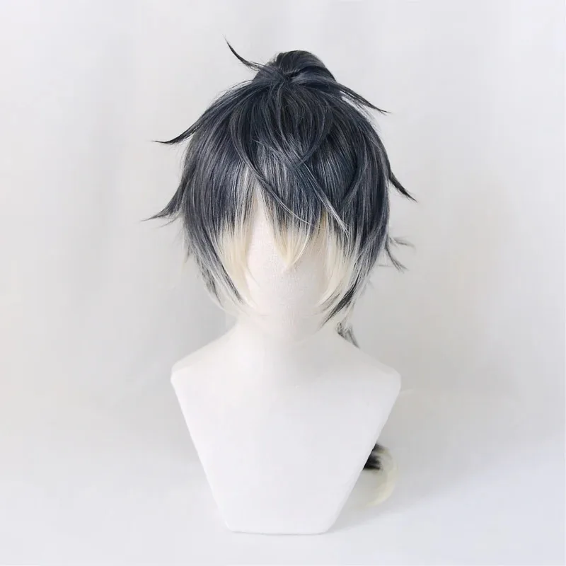 IDOLiSH7 RE:Vale Momo Cyber Techno أبيض أزرق داكن مختلط ذيل حصان لعب الأدوار الشعر الاصطناعية حفلة الهالوين تأثيري + غطاء شعر مستعار