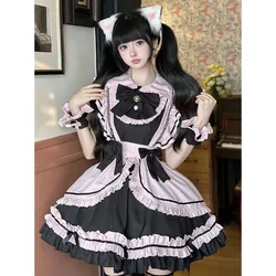 Summer Sweet Black Pink Lolita Dress Maid Outfit Female Cute Cat Cospaly Bow Birthday Ball Dresses Kawaii Outfit Plus Size 3XL