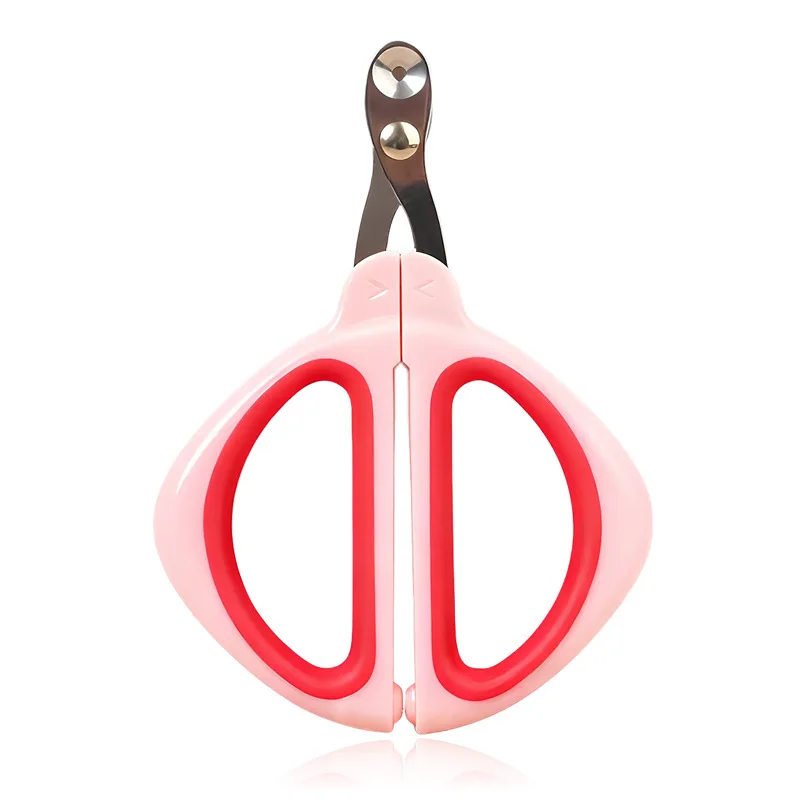 Pink professional cat nail clippers with safety guide holes; suitable for rabbits, guinea pigs, birds, and puppies