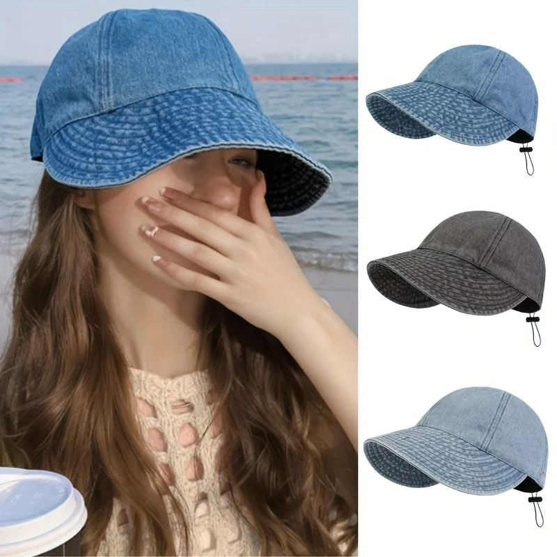 1 x Sommer-Sonnen-Cowboyhut, faltbar, breite Krempe, für Damen, zum Wandern, Outdoor, UV-Schutz, verstellbare Strand-Panama-Pferdeschwanzkappe