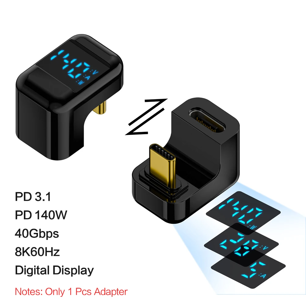 90-Grad-USB-C-Adapter, rechtwinkliger U-förmiger Typ-C-Adapter, 40 Gbit/s, Datenübertragung, PD 140 W, USB4.0, 8 K, 60 Hz, Video für Thunderbolt 3/4