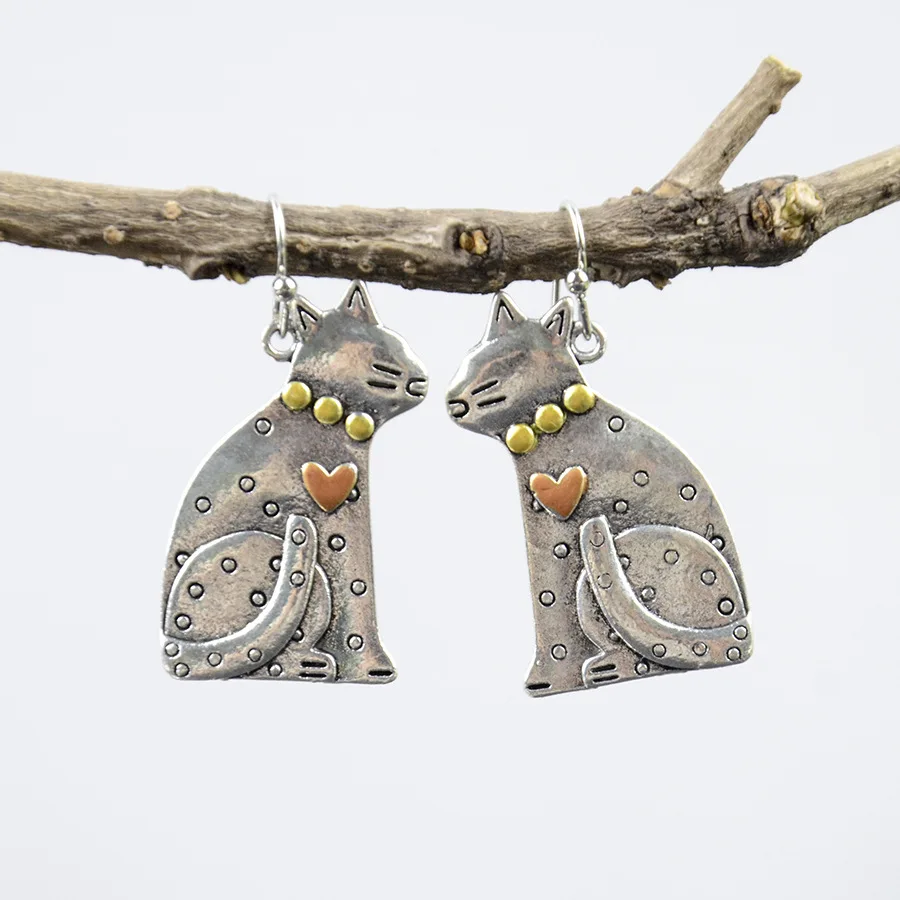 diy-accessories-european-and-american-fashion-creative-new-ancient-silver-cat-earrings-exquisite-cute-pet-shape-high-end-ear-acc