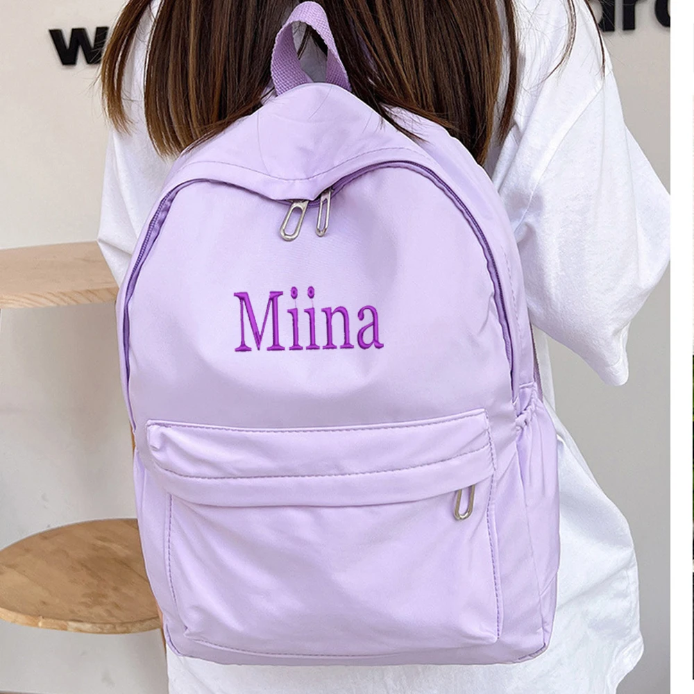 Mochilas sencillas para estudiantes con nombre personalizado, mochilas de gran capacidad para exteriores, mochilas de nailon de Color sólido para