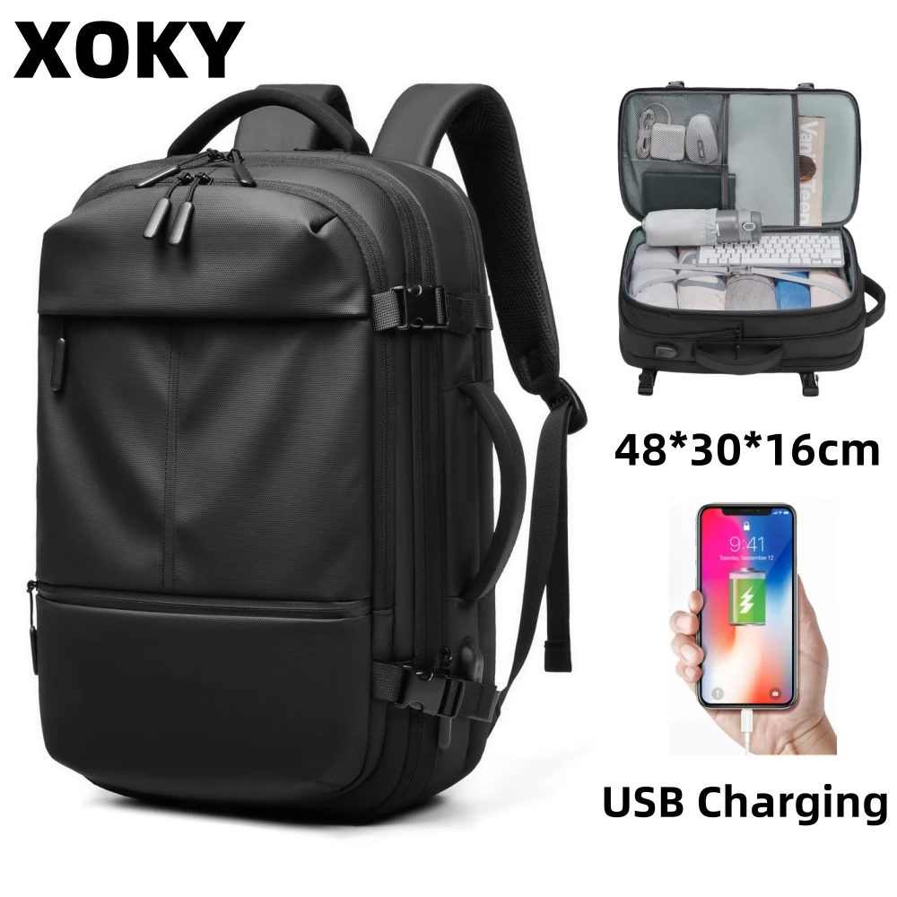 

XOKY Travel Backpack Men Business Backpack School Expandable USB Bag Large Capacity 17.3 Laptop Waterproof Fashion Backpack 2303