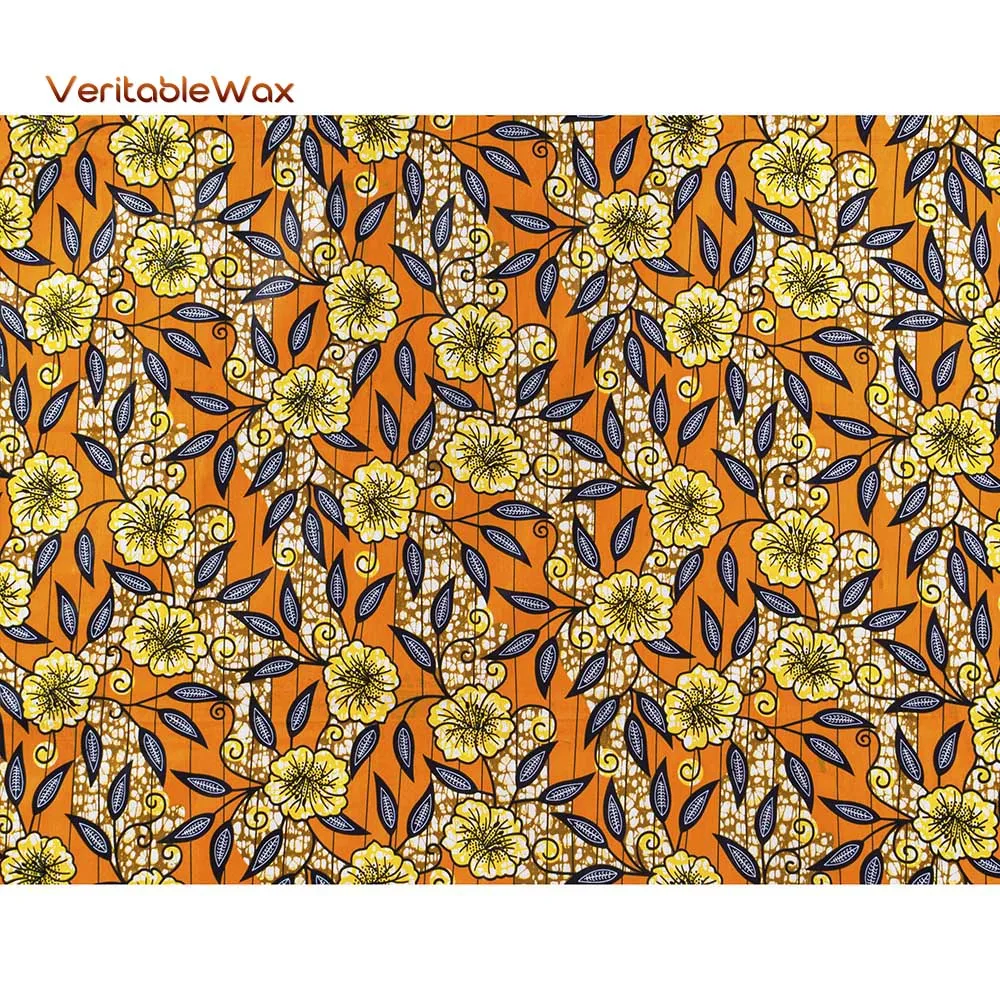 2022 NEW African Fabric High Quality 6 Yards 3 Yards Hard Cotton Wax Material Orange Cloth For Party Dress 24FS1422