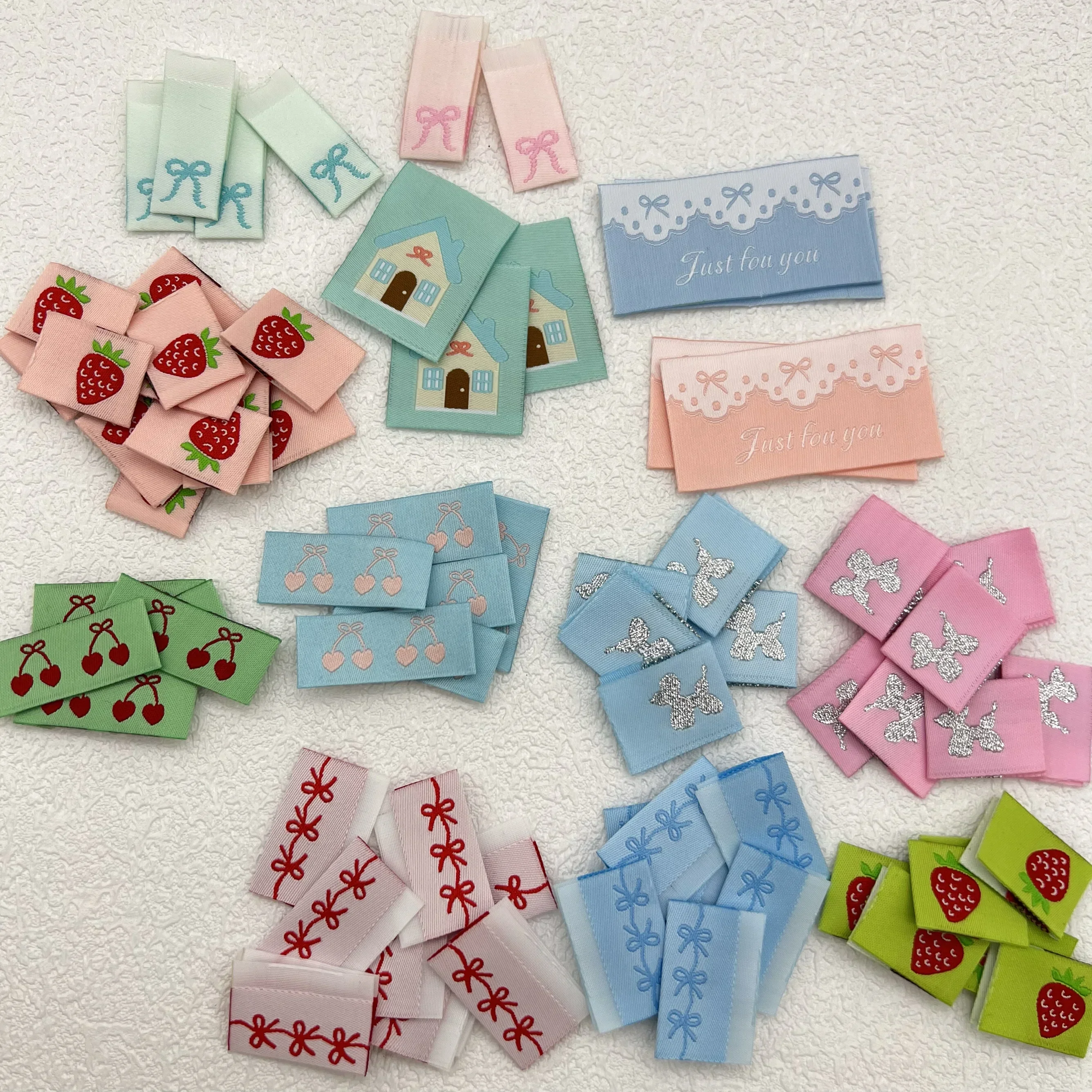 Color bow small side label handmade cloth half fold label sewing DIY accessories weaving label