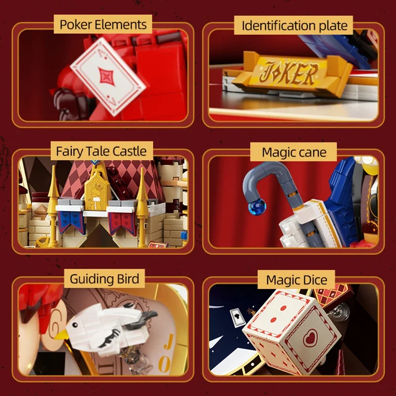 Cartoon Poker Joker Building Block Figure Toy Bricks Set With Light Idea Desktop Decoration Kids DIY Puzzle Toys Holiday Gifts
