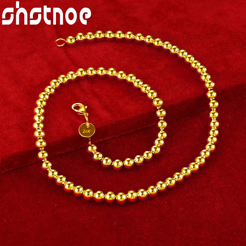 Shstone 24K Goud 6Mm Gladde Kralen Ketting Kettingen Voor Vrouw Mode Bruiloft Verloving Charme Sieraden Liefhebbers Verjaardagscadeaus