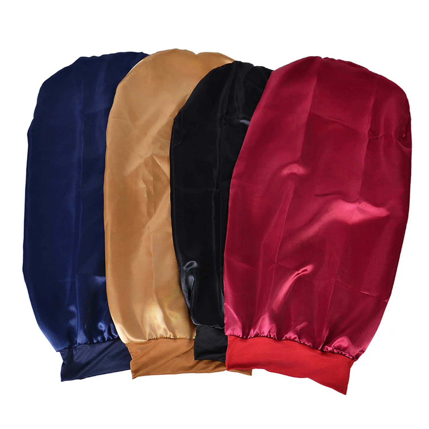 Neue Lange Satin Motorhaube Schlaf Kappe Frauen Seidige Schlaf Kappe Mit Breiten Gummiband Haarpflege Turban Zöpfe Lockiges Haar Natürliche Haar – Detail 9