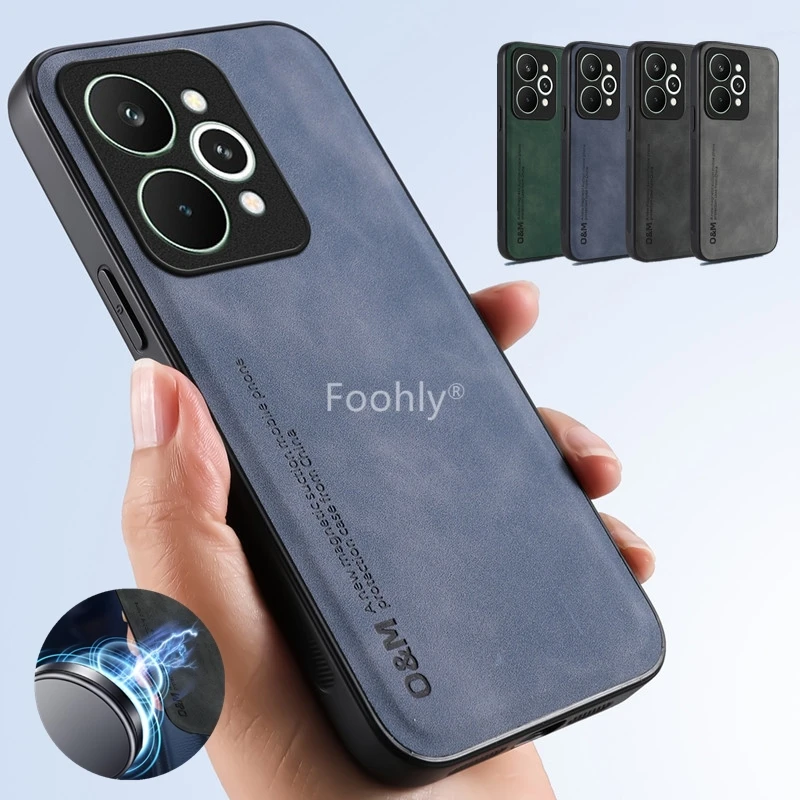 Nubuck Leather Magnetic Case for Realme 15 Pro 5G Protective Cover Shockproof Back Shell Coque Capa Fundas