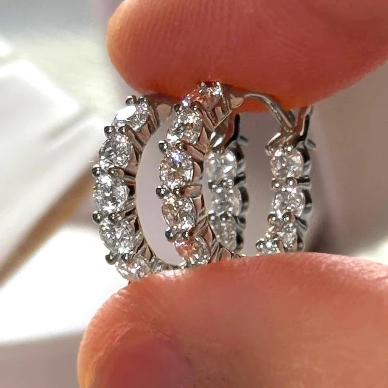Rrjzz Funkelnde 3,8 mm Moissanit-Creolen in D-Farbe für Damen, 5,72 Karat VVS1, im Labor hergestellte Diamantohrringe, GRA-Schmuck, Geschenk – Detail 11